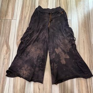 Free People Black and Brown Tie-Dye Playoff Pants